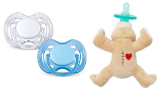 Shown are two types of pacifiers which make great comfort items for after heart surgery.