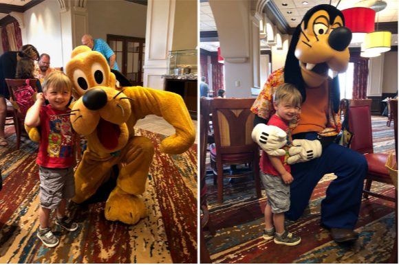 Meeting Disney friends at an off-site character breakfast in Buena Vista, Florida.