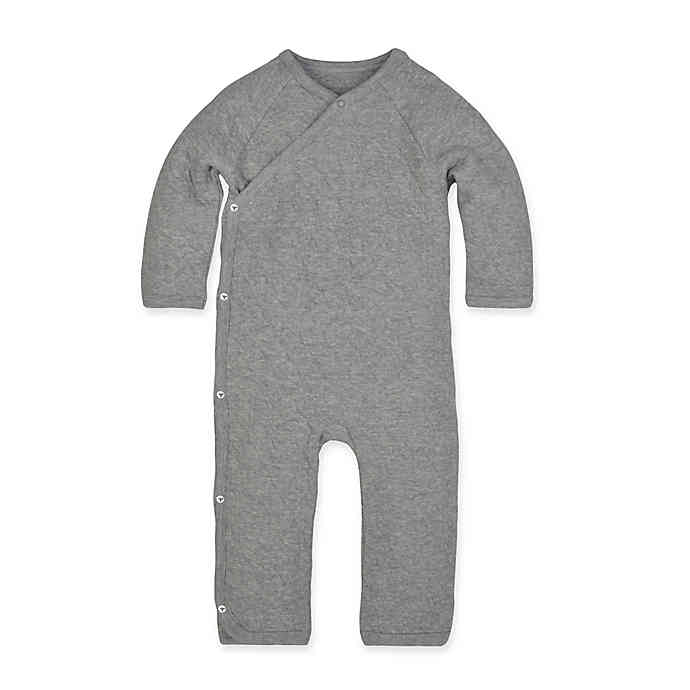 Gray side snap sleeper perfect clothing for babies after heart surgery.